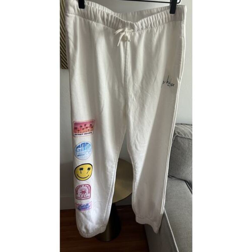 Ocean Drive Womens White Patches Fleece Jogger Sweatpants L